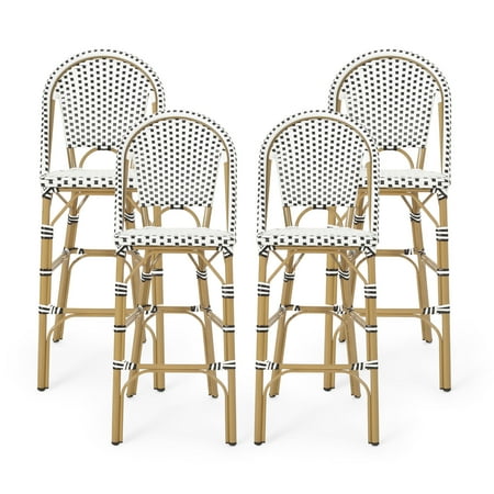 Noble House Gallia Outdoor Bar Stool - White/Black, 4 Pack