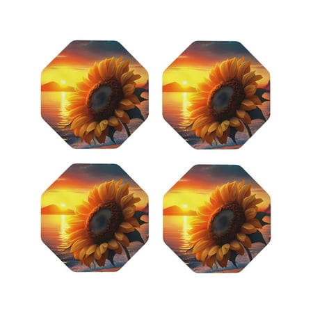 

Matuu Sunset Coast Sunflower for Cup Coasters Set of 4 Leather Coasters Desk Coasters for Office Measures 4” x 4”-Octagon