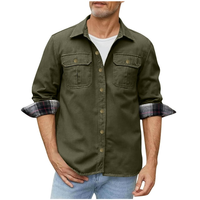 Men's Winter Casual Solid Color Lapel Button Long Sleeve Cargo Coat