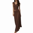 thumbnail image 3 of Maxi Skirt Set Women 2 Piece Outfits Sleeveless Top Maxi Skirt Solid Going Out Vacation Two Piece Skirt Set Brown M, 3 of 8