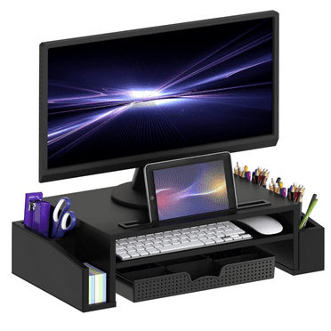 Desk Monitor Stand Riser with Adjustable Organizer tray, Black