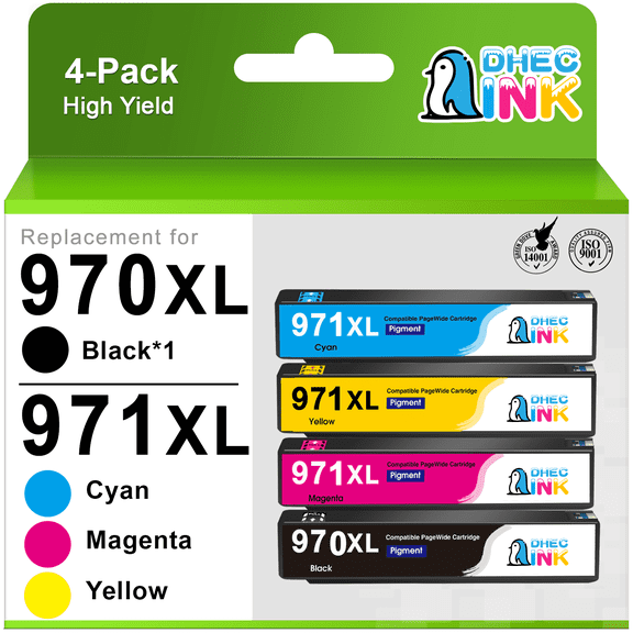 970XL 971XL Ink cartridges Compatible for HP 970 971 XL 970XL 971XL for HP Officejet Pro X576dw X451dn X451dw X476dw X476dn X551dw Printer (Black, Cyan, Magenta, Yellow, 4 Pack )