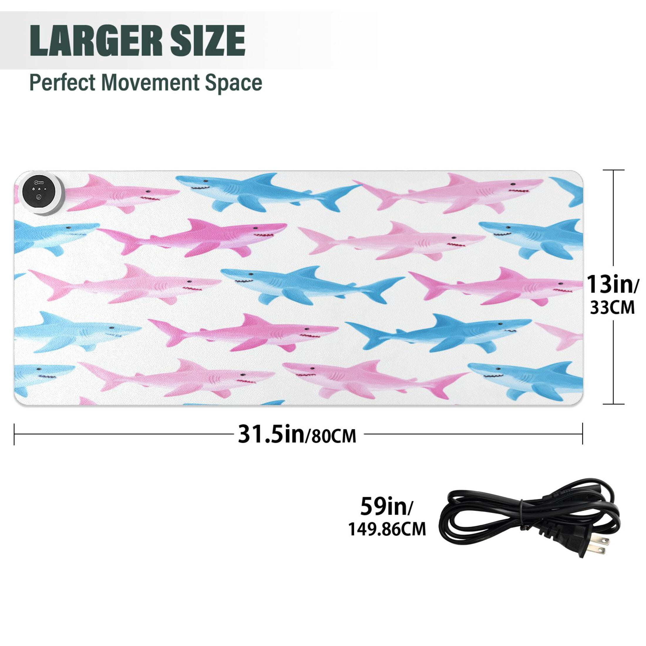 Large Heated Desk Mat Mouse Pad 31.5"x13"PU Leather Graphene Heating Desk Warmer with 3 Temperature Settings 110V US Plug Non-Slip Warm Pad for Home, Office, and Gaming Shark Ocean Wall Art