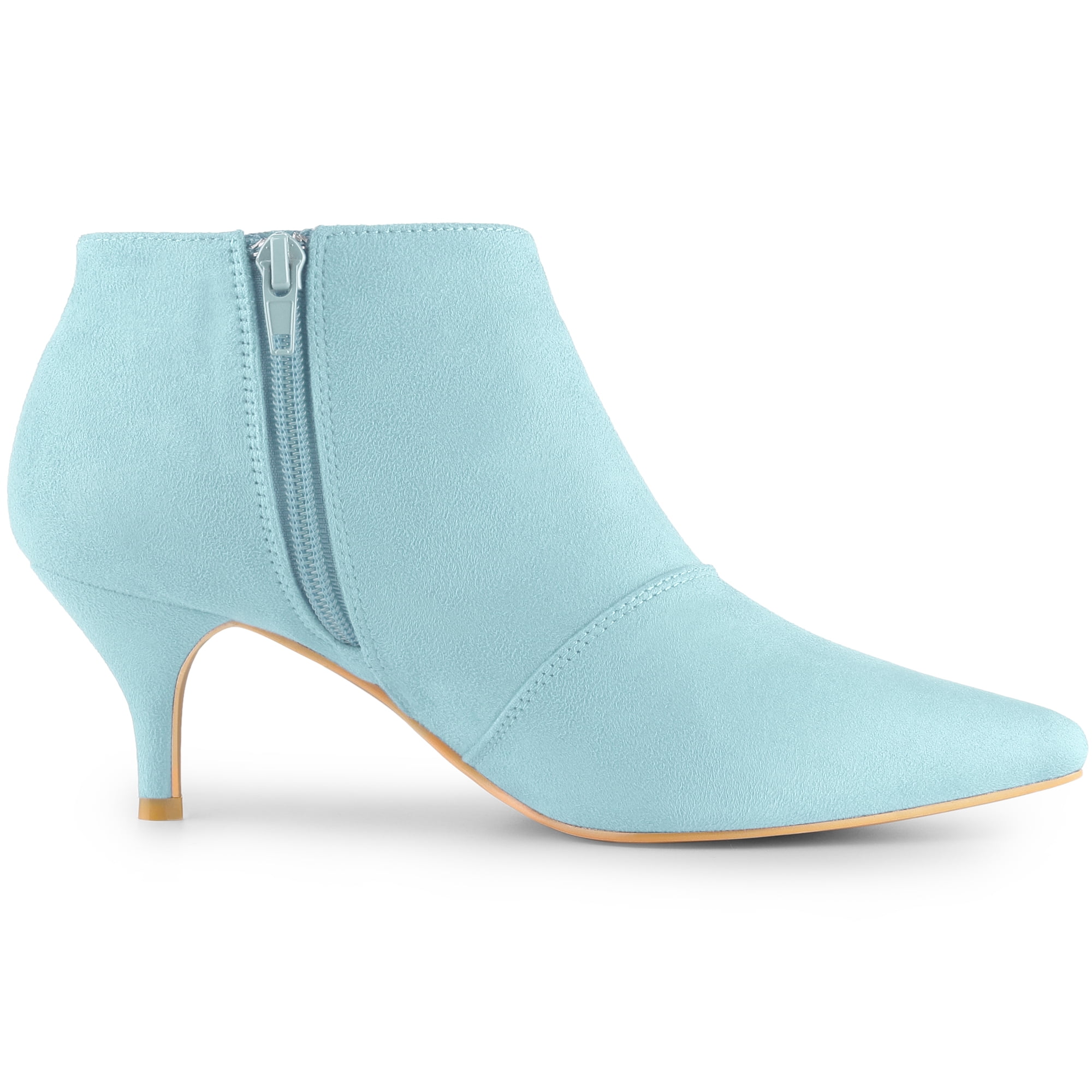 DARING DIVA Women's Pointed Toe Kitten Heel Cutout Ankle Boots Sky Blue 9