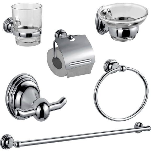 Juego De 6 Accesorios Para Baño Alfa  Metálico Cromado Zinc Y Acero Inox Mod088