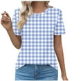 thumbnail image 2 of Njoeus Women's Top Women's Plaid Printed Shirt Business Casual Shirt Cotton Short Sleeve Work Top Summer Round Neck Shirt, 2 of 4