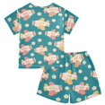 thumbnail image 2 of Airplane Flower Pattern Summer Pajama Set Soft Cotton Short Sleeve Sleepwear 2PCS Pajama Sets Breathable Lounge Set Size 5Y, 2 of 7