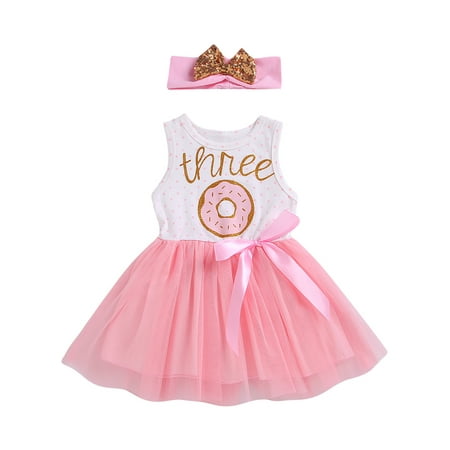 

Baby Girl 1st 2nd 3rd Birthday Tulle Tutu Dress Romper Dress+Headband Outfits