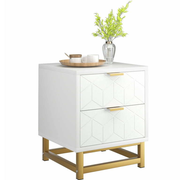 White bedside table with diamond deals handle