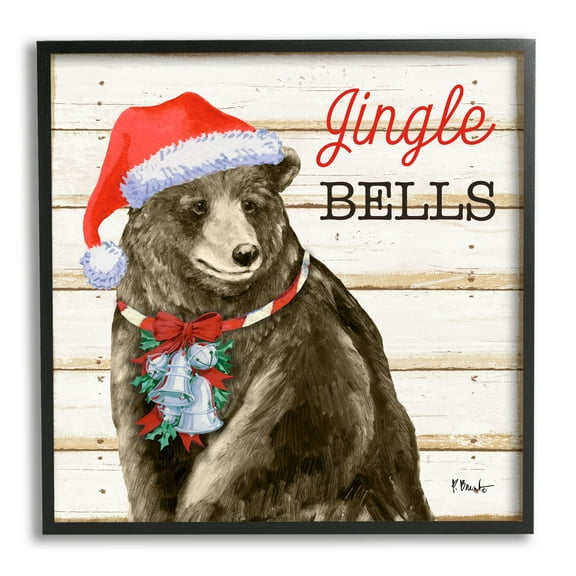 Stupell Industries Rustic Jingle Bells Bear Holiday Painting Black Framed Art Print Wall Art, 12 x 12