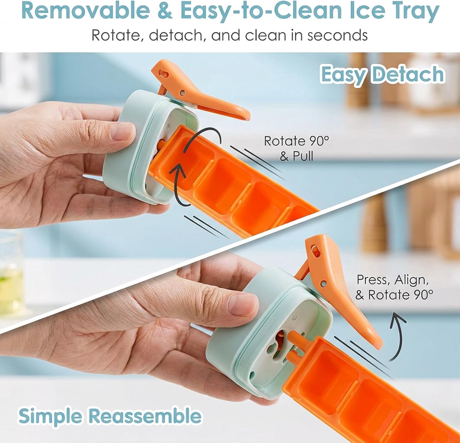 One Glass Ice Maker - Ice Cube Mold with One Hand Press (Orange)