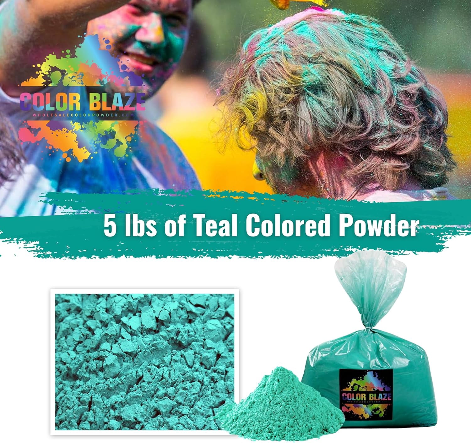Color Powder Teal - 5 Pounds - Ideal for Fun Runs, Holi Festivals, Color Wars and more!