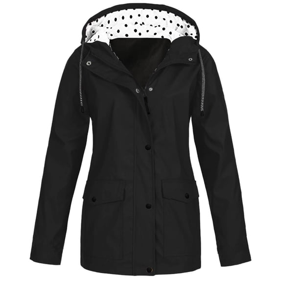 Baqcunre Womens Jacket Women's Solid Color Fashion Casual Zipper Button Double Pocket Drawstring Hooded Charge Coat Womens Coats Rain Jacket Women Winter Jackets for Women Black L