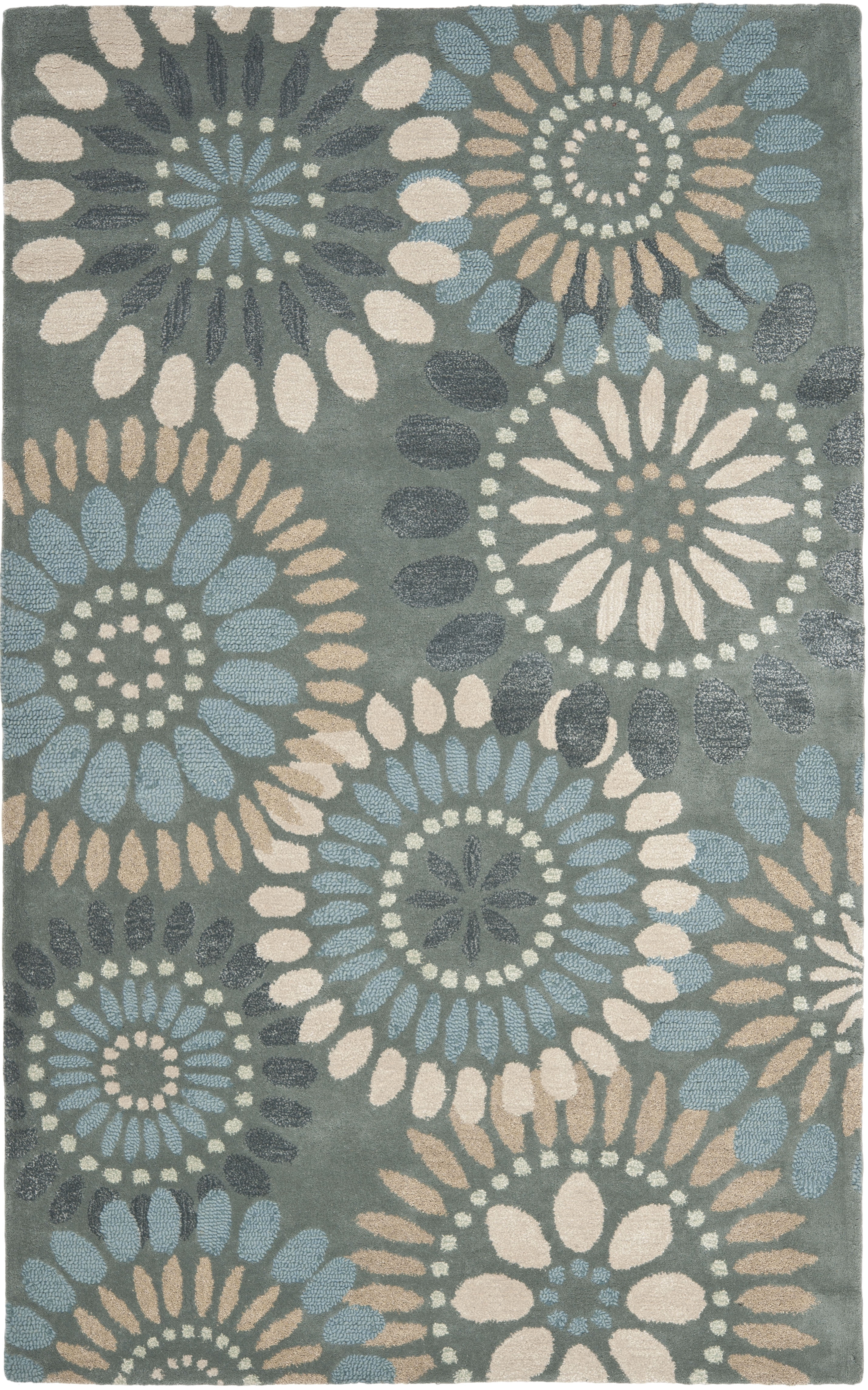 SAFAVIEH Jardin Dorothea Floral Wool Area Rug, Grey/Blue, 4' x 6'