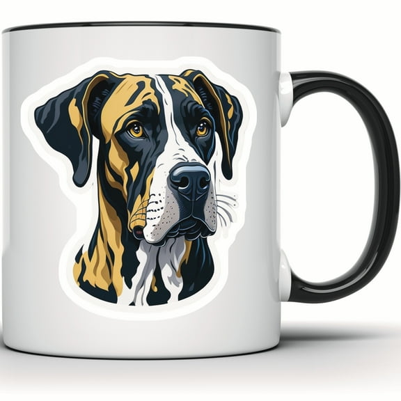 Great Dane Dog Mug, Cute Puppy Gift, Dog Breed Art, Pet Portrait Cup, Unique Dog Lover Present, Gift for Dog Owners - 11 Ounce Black Rim Handle Novelty Coffee Cup - WMUG0596-Black Rim