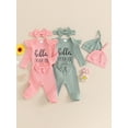 thumbnail image 4 of Yunliwuli Baby Girls Autumn 4PCS Sets Long Sleeve Romper Tops Ribbed Pants Headband Hat Sets, 4 of 10