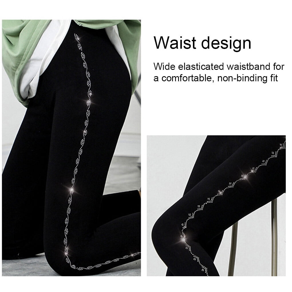 Langgg Hiver Strass Leggings Femmes Pantalon Brillant Femme Slim Pantalon de Butin Casual Long Skinny Elastique Chaud Collants Cristal Blanc 3