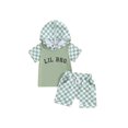 thumbnail image 2 of Aojekbee Toddler Boys Summer Shorts Sets Short Sleeve Letter Checkerboard Print Hooded Tops and Drawstring Shorts Sets, 2 of 10