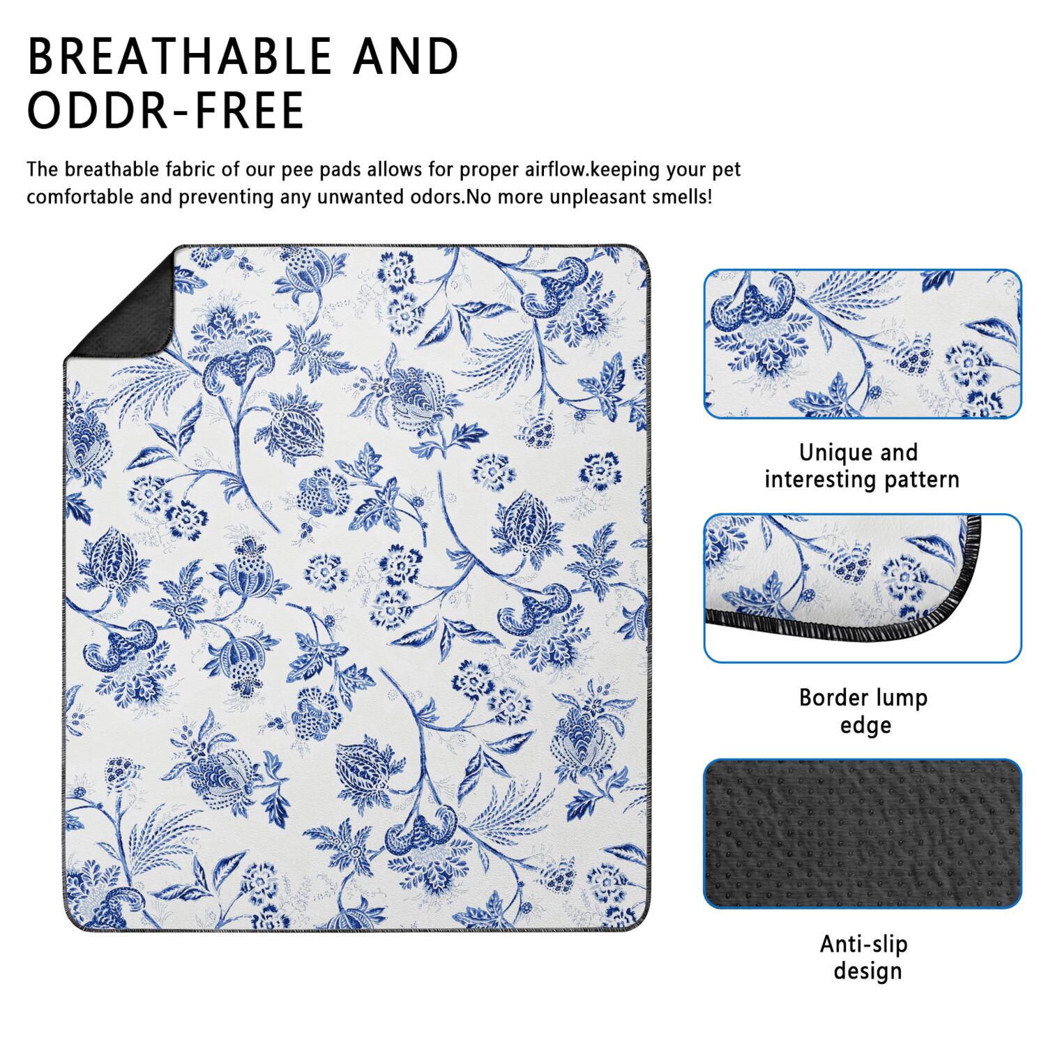 Reusable Pet Training Mats with Daisies, 2-Pack Washable Pads Featuring Multi-Layer Protection System and Quick-Absorb Technology