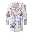 thumbnail image 5 of Susanny Fitted T Shirts for Women Round Neck Elbow 3/4 Length Sleeve Crew Neck Womens Plus Size Summer Tops Clearance Floral Slim Fit Western Shirts Womens Tops and Blouses, T-Shirts Purple S, 5 of 7