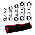 thumbnail image 1 of 5-Piece Stubby Flex- Ratcheting Wrench Set Metric Combination SAE 72-Teeth, , Nickel Plating with Rolling Pouch, 1 of 7