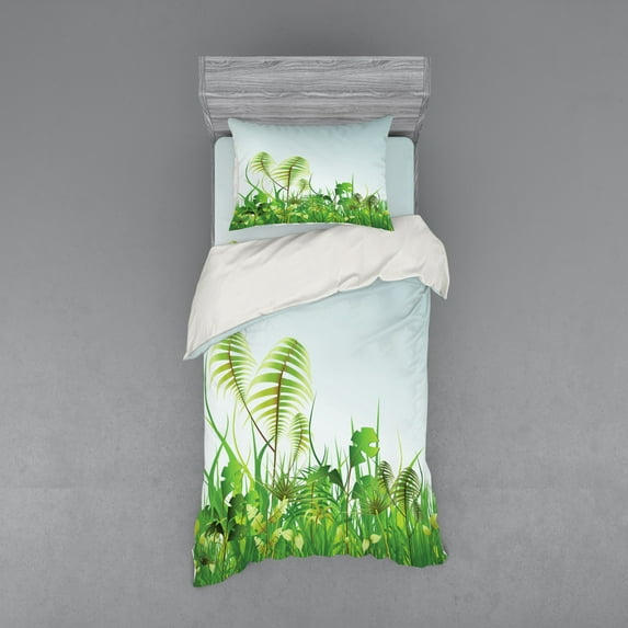 Ambesonne Nature Bedding Set 3 Pcs, Plant Summer Garden, Twin, Green Blue