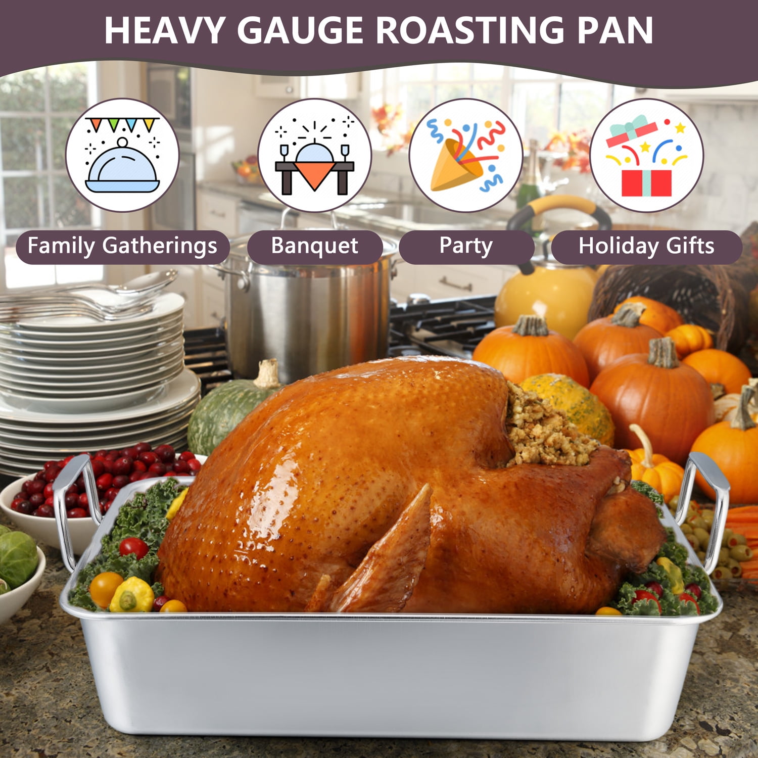 Turkey Roasting Pan with Nonstick Rack: Large 16 x 12 Inch Stainless Steel  Turkey Roast Pan Set Rectangular Roaster – Perfect for Thanksgiving