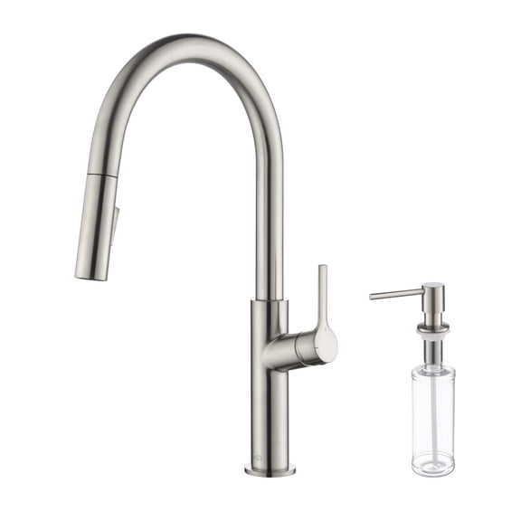 Kibi Fusion-T Single Handle Pull Down Kitchen Sink Faucet with Soap Dispenser - Brushed Nickel