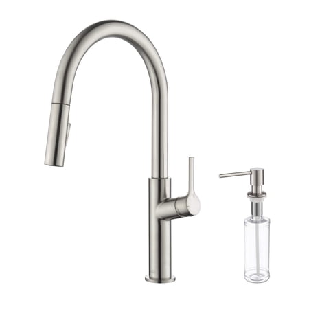 Kibi Fusion-T Single Handle Pull Down Kitchen Sink Faucet with Soap Dispenser - Brushed Nickel