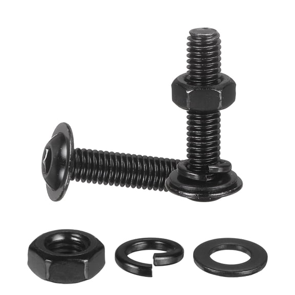 10 Set M6 x 25mm Flanged Button Head Socket Cap Screws, Black 304 Stainless Steel 18-8 Hex Socket Head Screws Bolts, Nuts, Flat & Lock Washers for DIY, Furniture, Automotive
