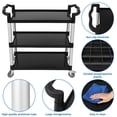 thumbnail image 4 of Heavy Duty 3 Tier Rolling Service Cart Utility Push Cart for Foodservice Restaurant Cleaning, Black, 4 of 7