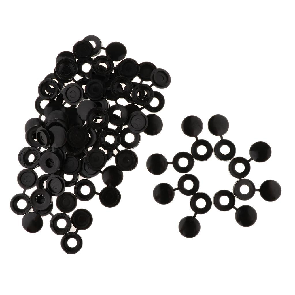 30 X BLACK HINGED PLASTIC SCREW COVER CAPS FOLD OVER FIT SIZE 6-8 GAUGE SCREWS 