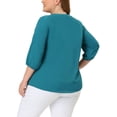 thumbnail image 3 of MODA NOVA Juniors' Plus Size Round Neck Ruffle Chiffon Blouse Top Blue Green 3X, 3 of 6