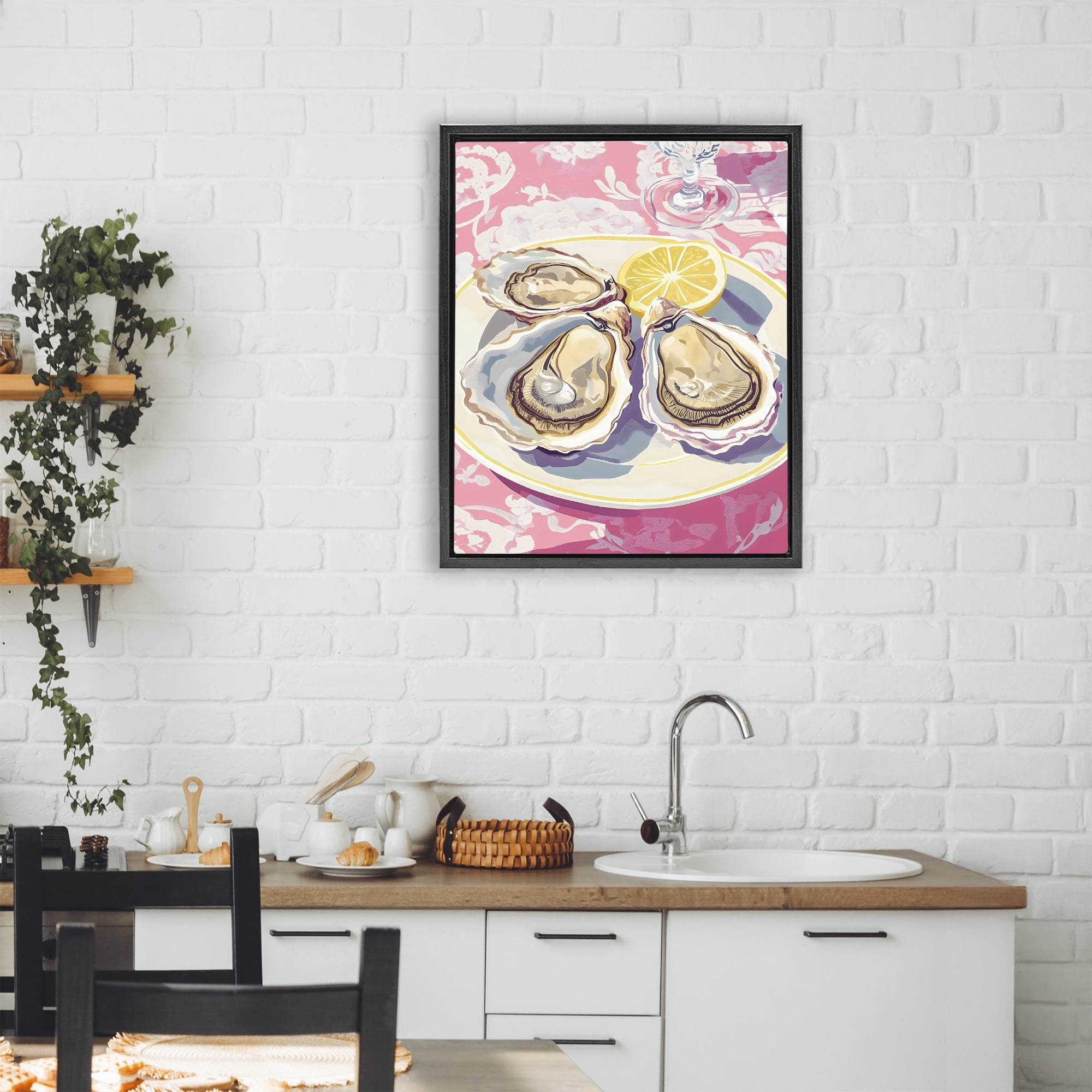 Stupell Industries Plated Oysters & Lemons Black Framed Floater Canvas Wall Art, design by The Prints Vibe