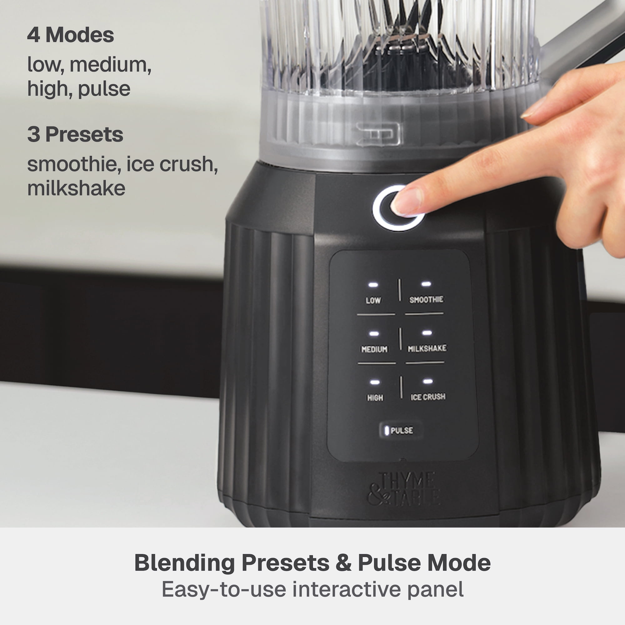 Thyme & Table Countertop Blender Duo, 1100W, 57oz Tritan Pitcher, 6-Point Stainless Steel Blade, 25oz To-Go Cup with Smart Seal™ Lid and Straw, Slate Grey
