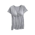 thumbnail image 3 of THDHVS Maternity Shirts,Maternity Tops,Womens Pregnant Woman-neck Pullover Short Sleeve Casual White Stripe Breastfeeding Top Short Sleeve Round Neck Top Gray XL, 3 of 7