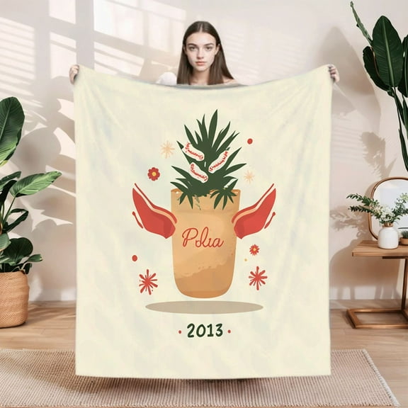 Cozy Flannel Blanket with Pineapple & Floral Design Soft & Warm for Sofa Travel Bed Chair - Perfect for Comfort & Style