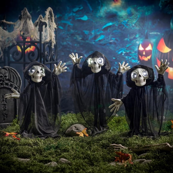 23 1/2" Light-Up Eyes Yard Stake Grinning Reapers Set - 3 Pc.