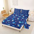 thumbnail image 2 of Castle Fairy Cartoon Cute Shark Bed Sheets 4-Piece,Small Fish Bubble Seamless Tile Full Size Sheets,Dark Sky,1 Fitted Sheet,1 Flat Sheet and 2 Pillowcases, 2 of 6