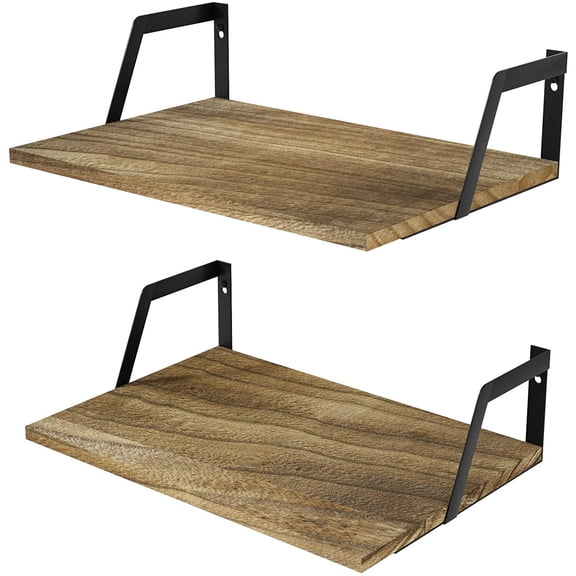 Floating Shelves Wall Mounted Set of 2 Rustic Wood Shelves with Large Capacity(Black