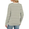 thumbnail image 7 of XPMWRP Women's Long Sleeve Top Blouse Fall Casual Trendy Colourful Striped Sweatshirt Crewneck Loose Casual Shirts Khaki M, 7 of 7