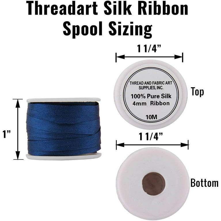 Threadart 100% Pure Silk Ribbon - 2mm Black - No. 002-3 Sizes - 50 Colors