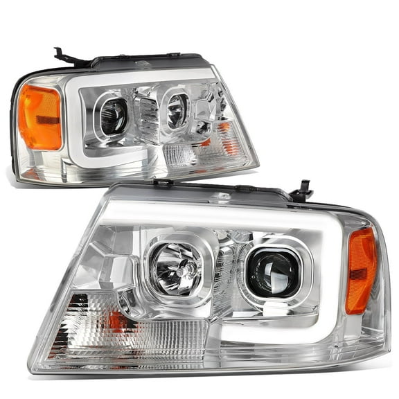 DNA Motoring LED Light Bar Projector Headlight for 04-08 F150 Mark LT, Chrome Housing Amber Corner