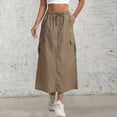 thumbnail image 4 of Women’s Casual Loose Fit Cargo Skirt High Waist Drawstring Elastic Waistband Long Skirt with Pockets for Daily Wear Camel M, 4 of 5