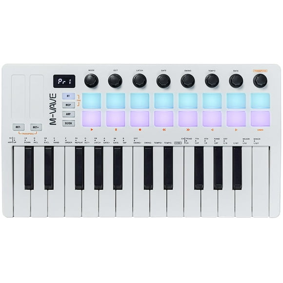 Teclado MIDI M-VAVE de 25 teclas y 16 almohadillas de batería retroiluminadas con batería