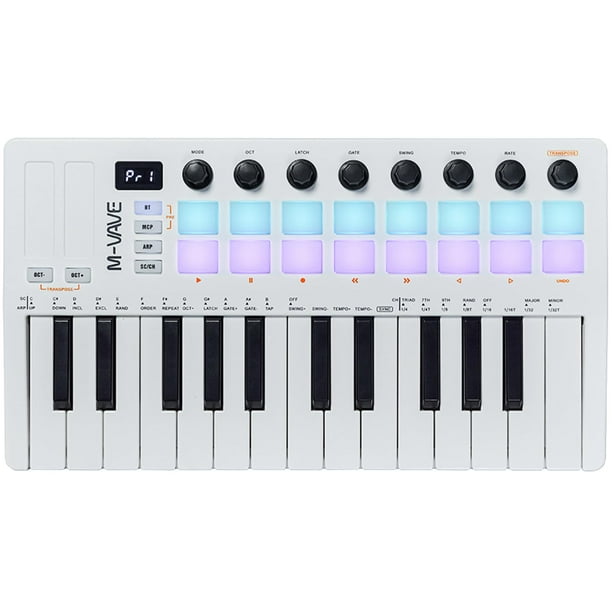 Teclado MIDI M-VAVE de 25 teclas y 16 almohadillas de batería retroiluminadas con batería