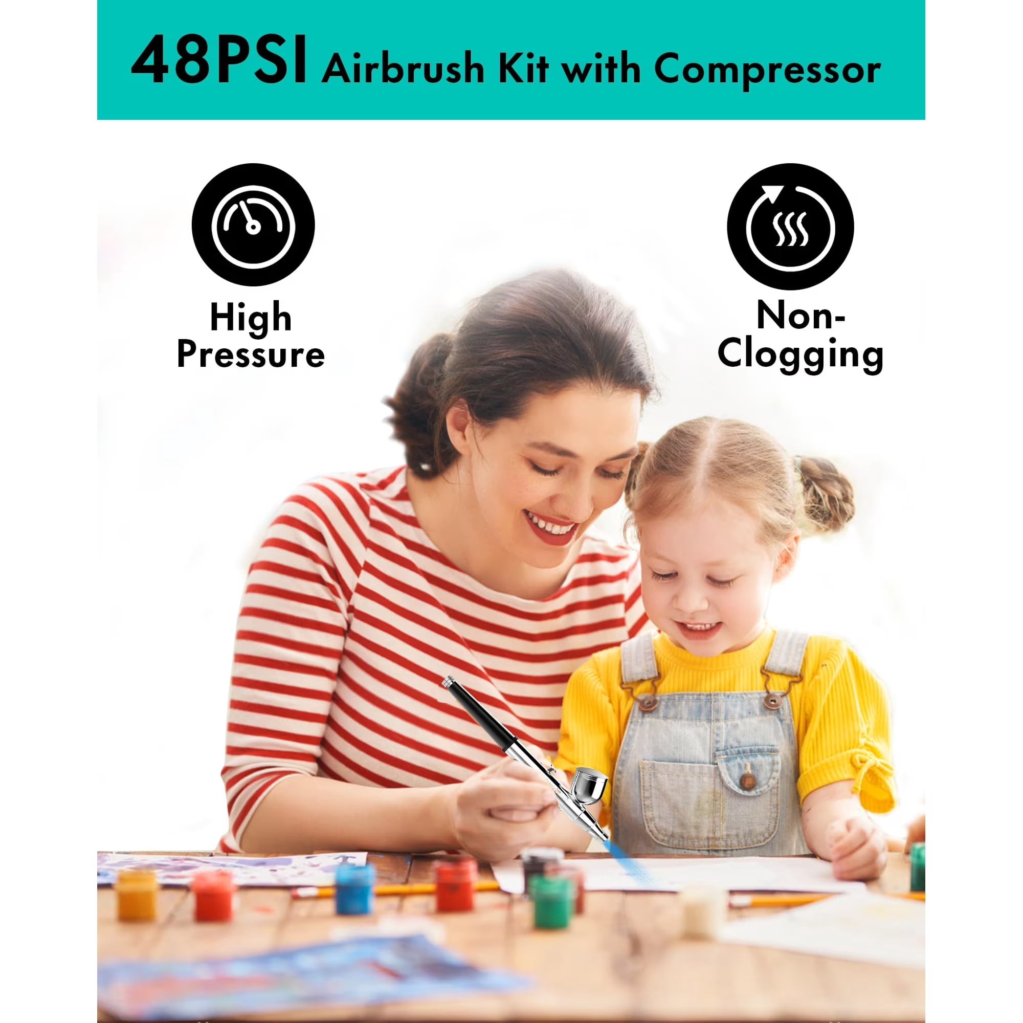 Airbrush Kit with Air Compressor,airbrush kit with compressor.40 48 PSI High Pressure Air Brush Non-Clogging with 0.2/0.3/0.5mm Nozzle/Cleaning Sets, Ideal for Painting, Modeling, Cake Decor, Makeup