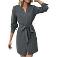 thumbnail image 1 of Robe Femme, Décontractée Automne Hiver avec Boutons, Poches, Manches Longues, Col en V, Ceinture, Longueur Genou, Robe pour Femme, 1 of 8