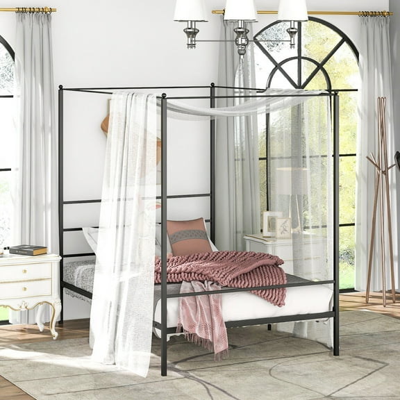 Gymax Full Metal Canopy Platform Bed Frame Mattress Foundation w/ Slat Support