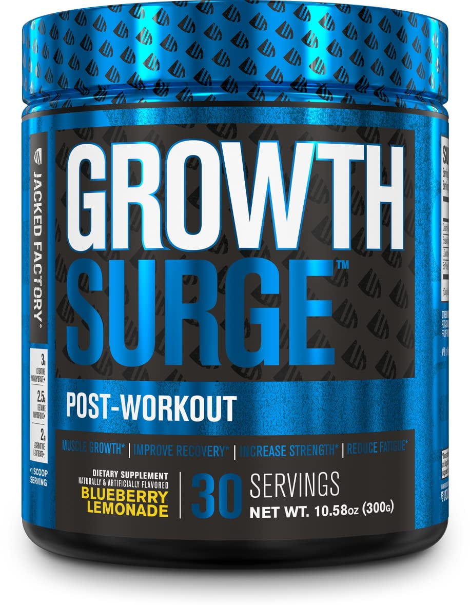 Jacked Factory Growth Surge Post Workout Recovery Drink - Daily Muscle Building Supplement with Creatine Monohydrate Powder, Betaine, L-Carnitine L-Tartrate - 30 Servings, Blueberry Lemonade
